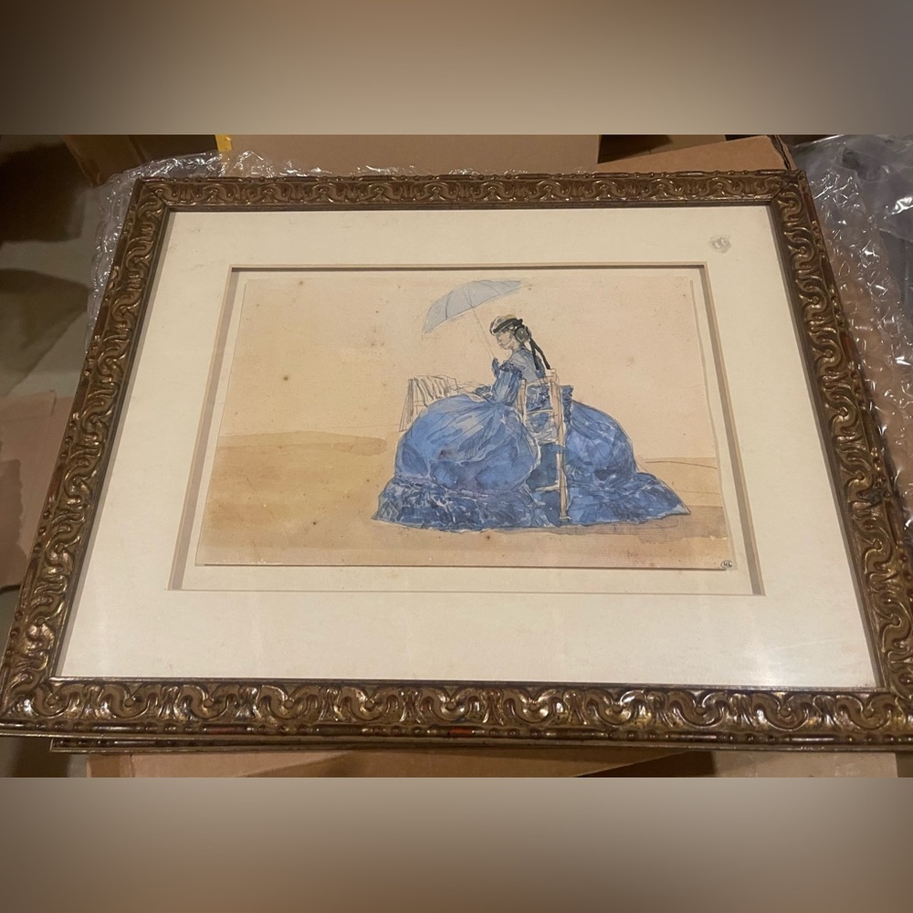 La Marecbalerie Framed French Artwork Girl in a Blue Dress